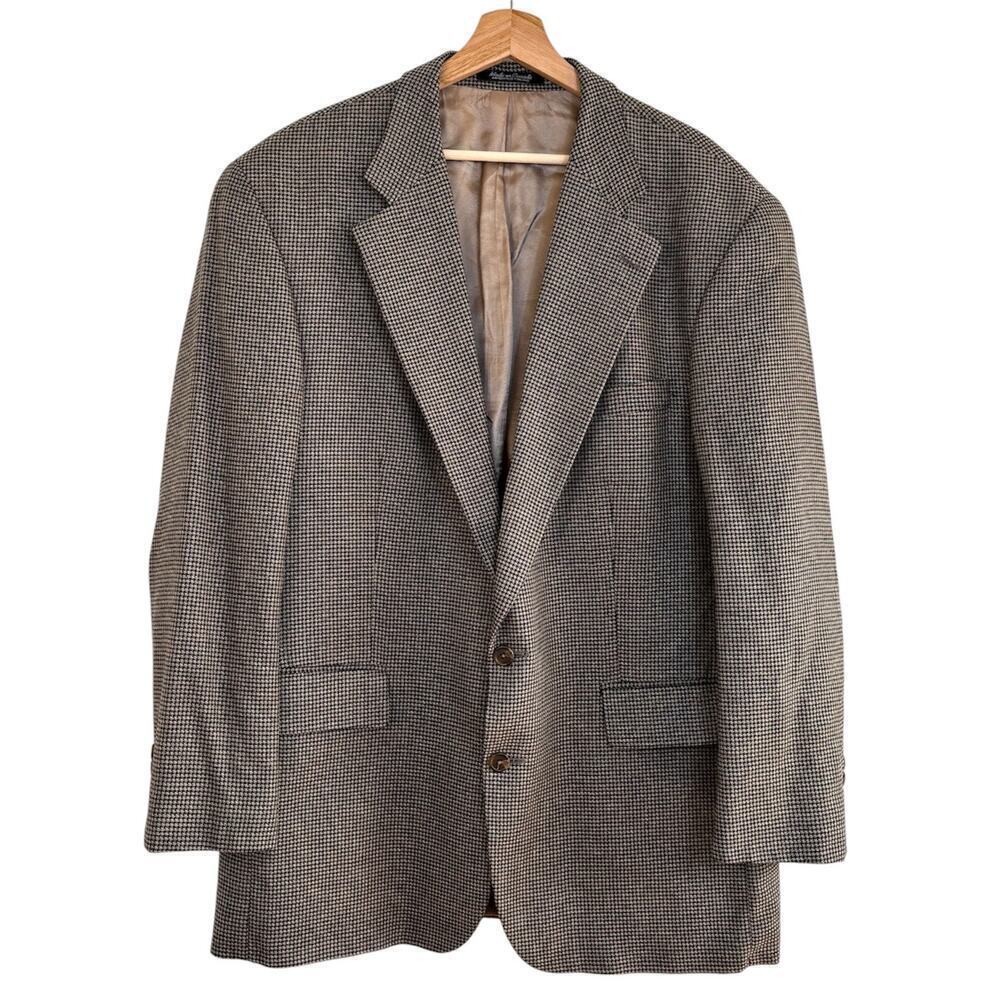 Ralph Lauren Mens Silk Wool Houndstooth Blazer Sz 46Tall  Formal Academia Career